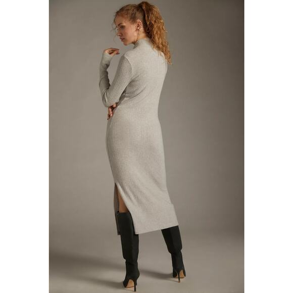 Anthropologie Daily Practice Turtleneck Side Slit Dress Gray Maxi Mock Neck XL - Picture 2 of 10